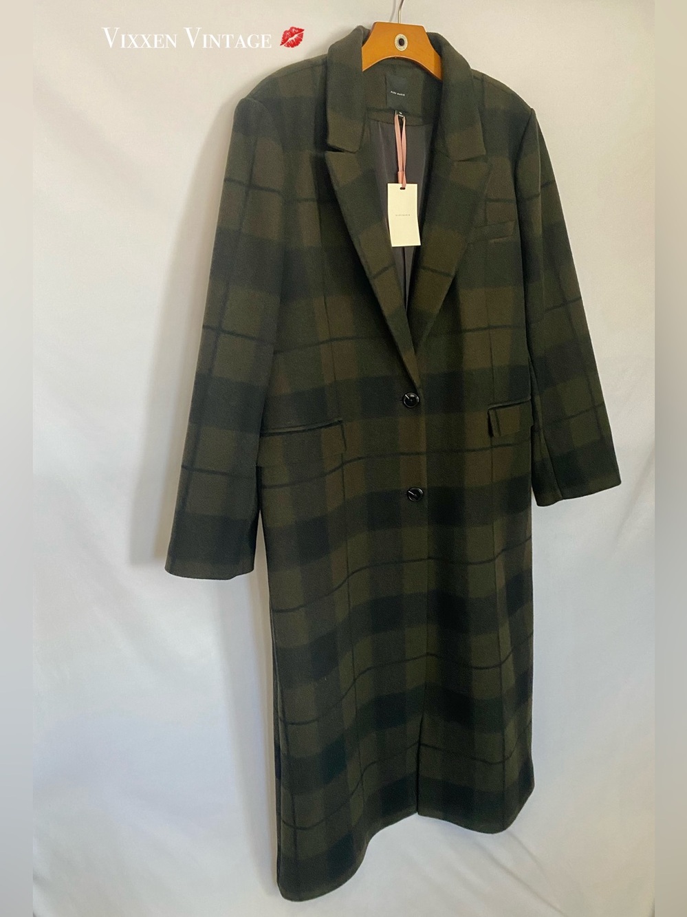 ALEX MARIE DOUBLE-BREASTED FLOOR LENGTH 'ESTELLE PLAID JACKET' IN GREEN PLAID